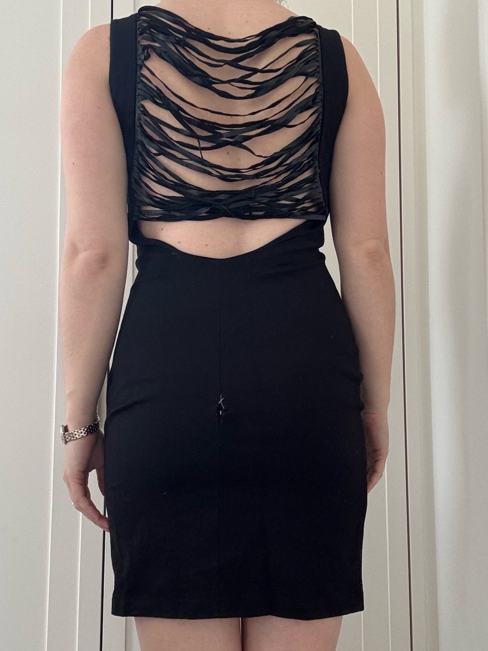 Amanda Uprichard Black Fringe Back Bodycon Mini Dress M